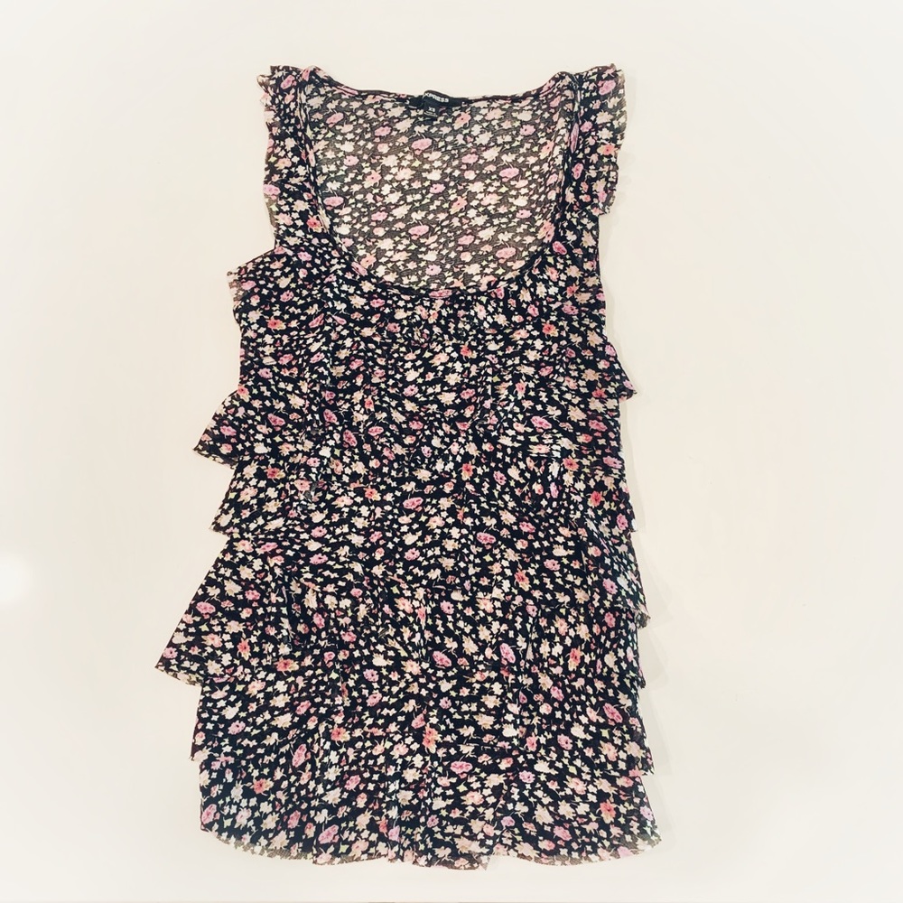 Express floral ruffle scoop neck tank top